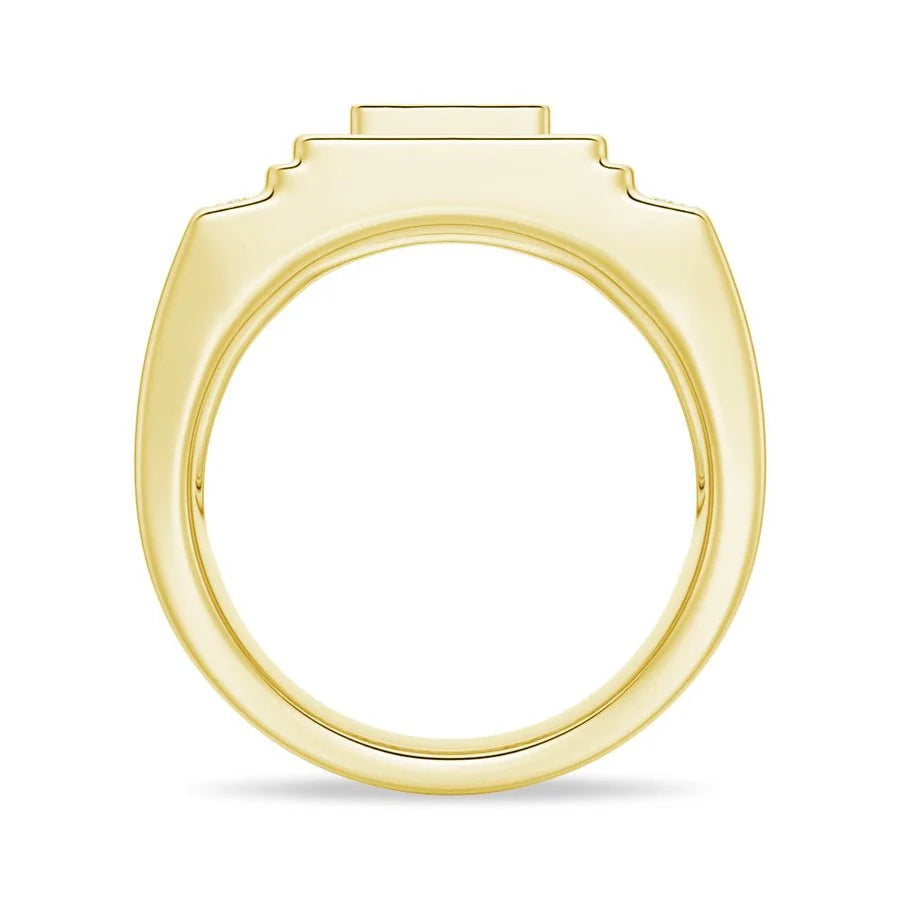 12mm Luxury Moissanite Men’s Wedding Ring – Square Stepped Design in Silver, Gold, or Platinum