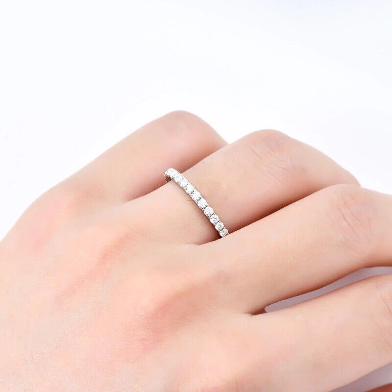 2mm French Pavé Moissanite Wedding Band | 925 Silver, 10K-18K Gold, Platinum