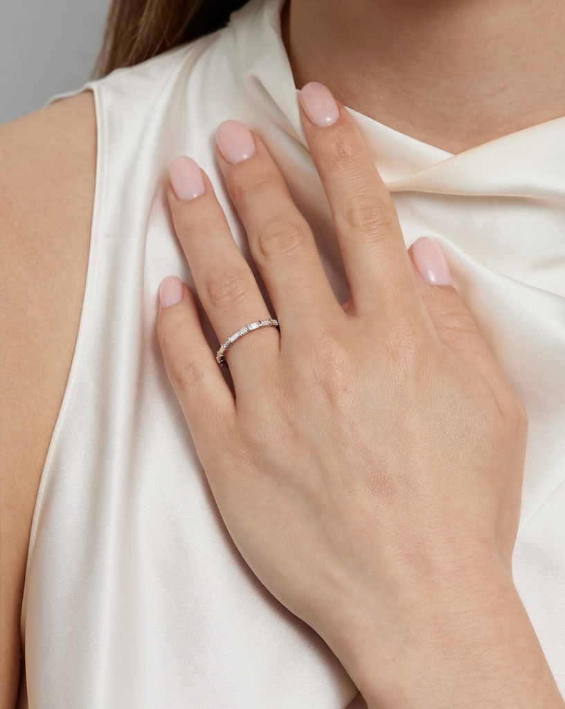 Slim Baguette Moissanite Stackable Band | 925 Silver & 10K-18K Gold & Platinum
