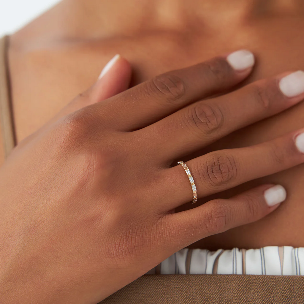 Slim Baguette Moissanite Stackable Band | 925 Silver & 10K-18K Gold & Platinum