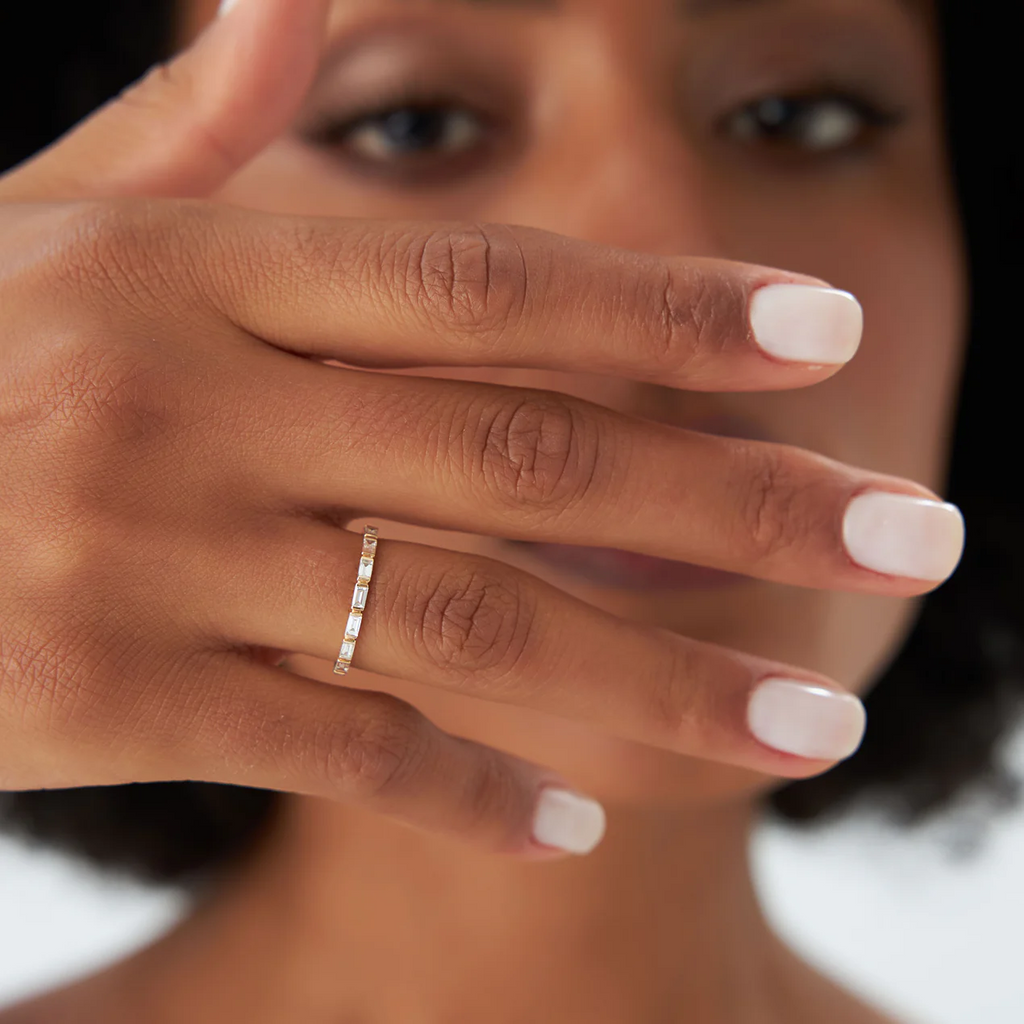 Slim Baguette Moissanite Stackable Band | 925 Silver & 10K-18K Gold & Platinum