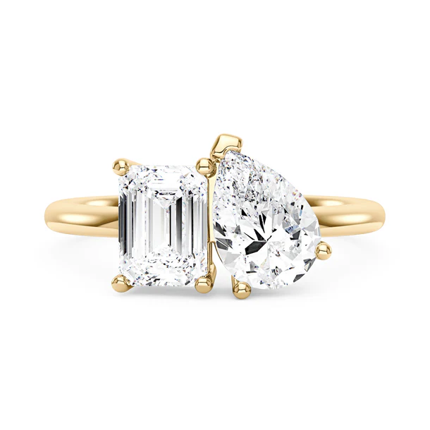 Toi et Moi Moissanite Ring with Emerald and Pear Cut Stones