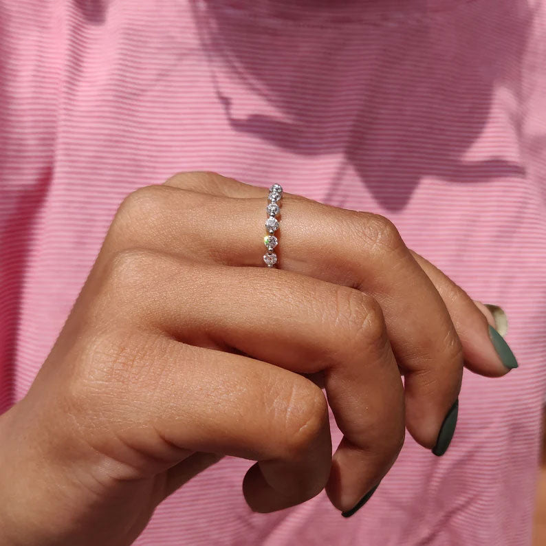 Simple Round Moissanite Band for Bride in Platinum