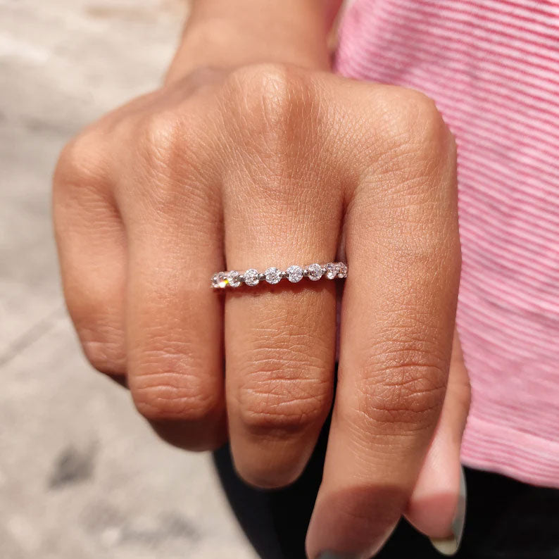 Elegant Round Cut Moissanite Wedding Band | Sterling Silver, 10K-18K Gold & Platinum