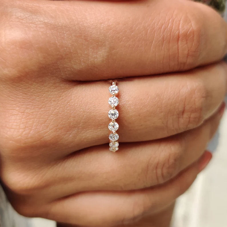 Elegant Round Cut Moissanite Wedding Band | Sterling Silver, 10K-18K Gold & Platinum