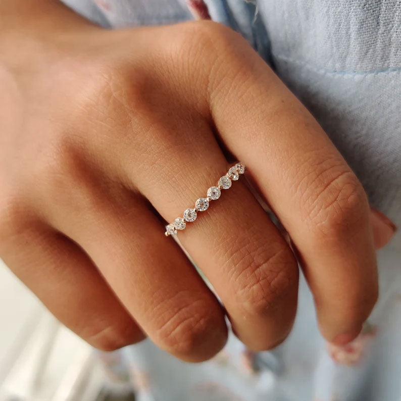 Elegant Round Cut Moissanite Wedding Band | Sterling Silver, 10K-18K Gold & Platinum