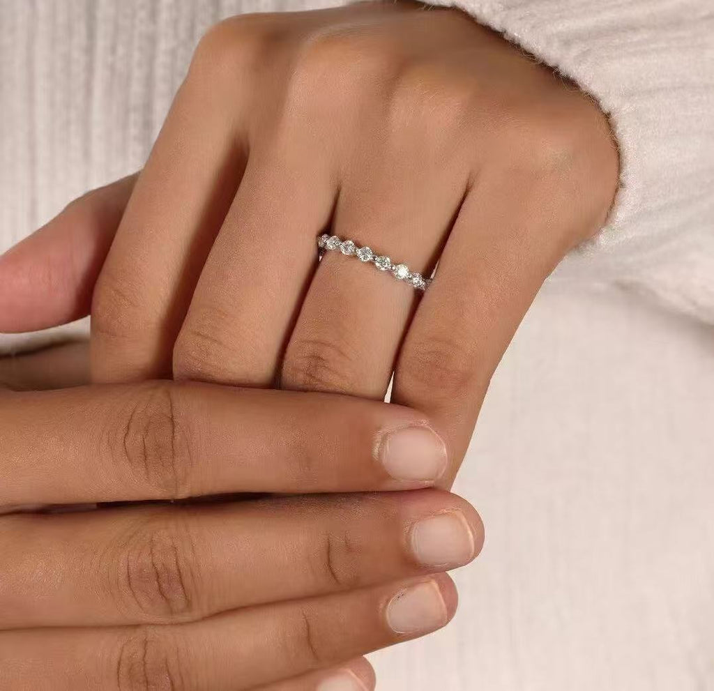 Elegant Round Cut Moissanite Wedding Band | Sterling Silver, 10K-18K Gold & Platinum