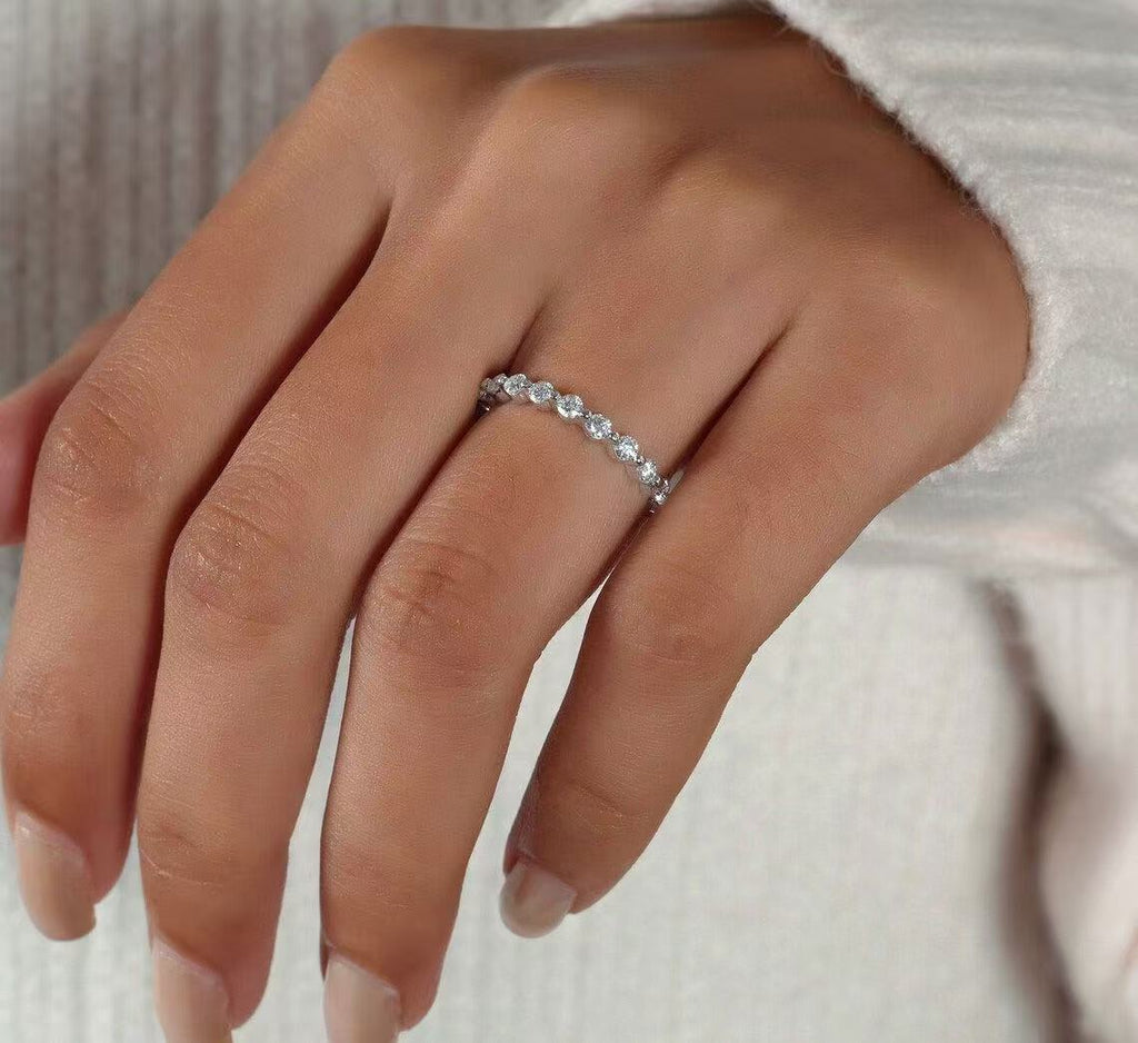 Elegant Round Cut Moissanite Wedding Band | Sterling Silver, 10K-18K Gold & Platinum
