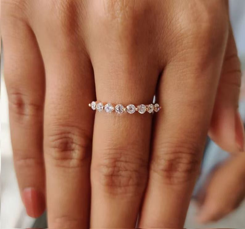 Elegant Round Cut Moissanite Wedding Band | Sterling Silver, 10K-18K Gold & Platinum