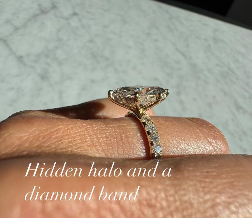 Side View of Marquise Moissanite Ring in Platinum