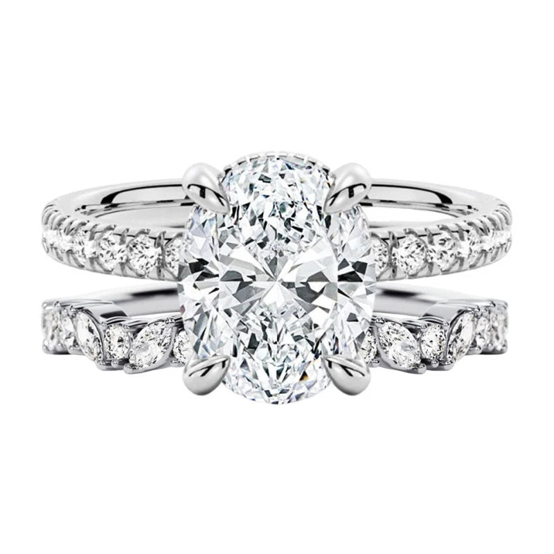 Micropavé Oval and Marquise Moissanite Bridal Set