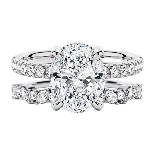 Micropavé Oval and Marquise Moissanite Bridal Set