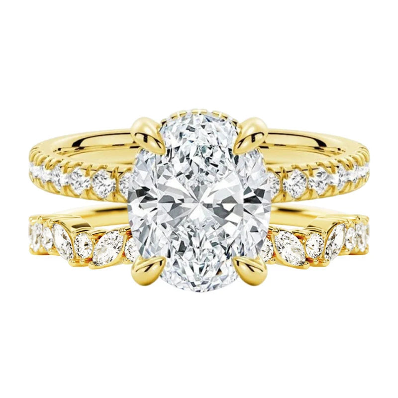 Micropavé Oval and Marquise Moissanite Bridal Set