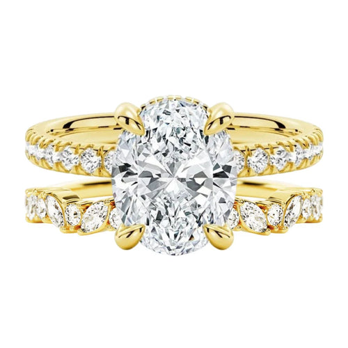Micropavé Oval and Marquise Moissanite Bridal Set