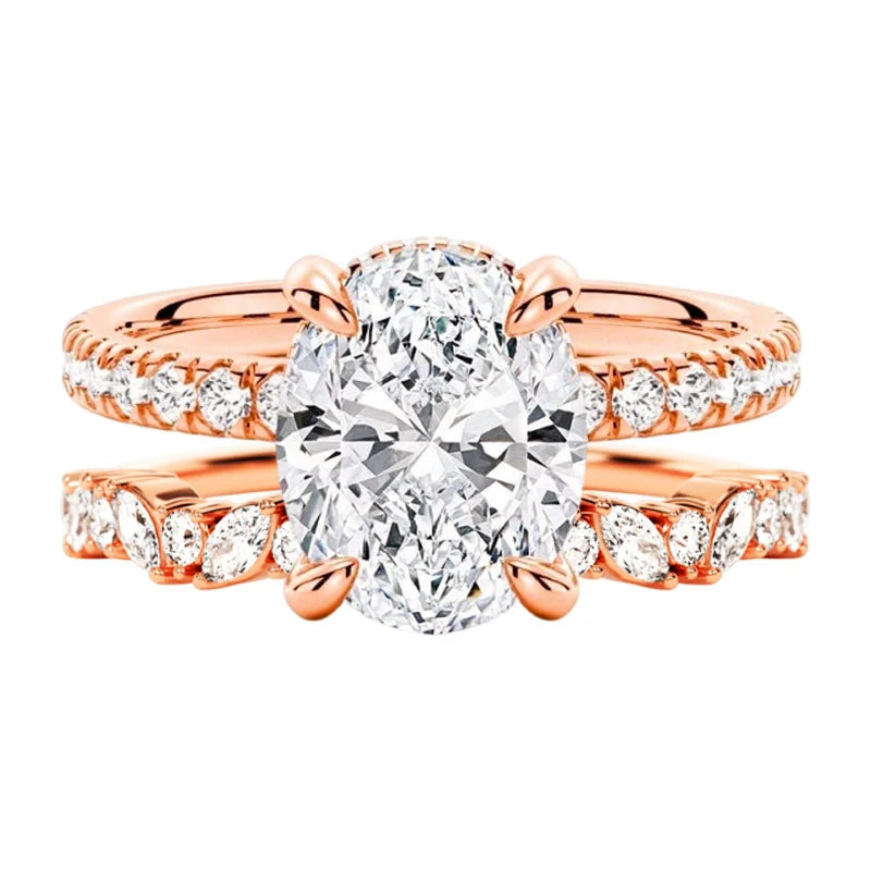 Micropavé Oval and Marquise Moissanite Bridal Set