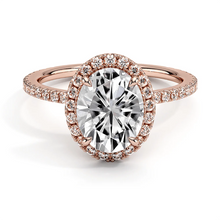 Load image into Gallery viewer, Four Prong Oval Cut Diamond Halo Lab Grown Diamond Engagement Ring