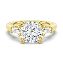 Load image into Gallery viewer, Cushion Cut Lab Grown Diamond Engagement Ring with Tapered Baguette Side Stones