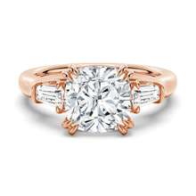 Load image into Gallery viewer, Cushion Cut Lab Grown Diamond Engagement Ring with Tapered Baguette Side Stones