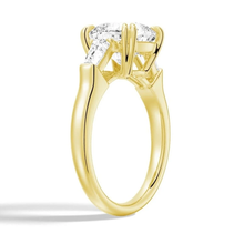 Load image into Gallery viewer, Cushion Cut Lab Grown Diamond Engagement Ring with Tapered Baguette Side Stones