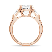 Load image into Gallery viewer, Cushion Cut Lab Grown Diamond Engagement Ring with Tapered Baguette Side Stones