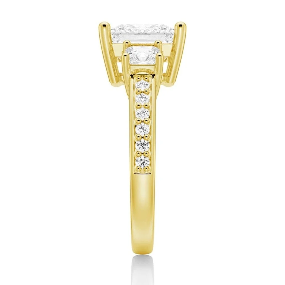 Accented Three Stone Princess Cut Lab Grown Diamond Engagement Ring