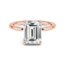 Load image into Gallery viewer, Emerald Cut Four Prong Lab Grown Diamond Engagement Ring With Hidden Halo