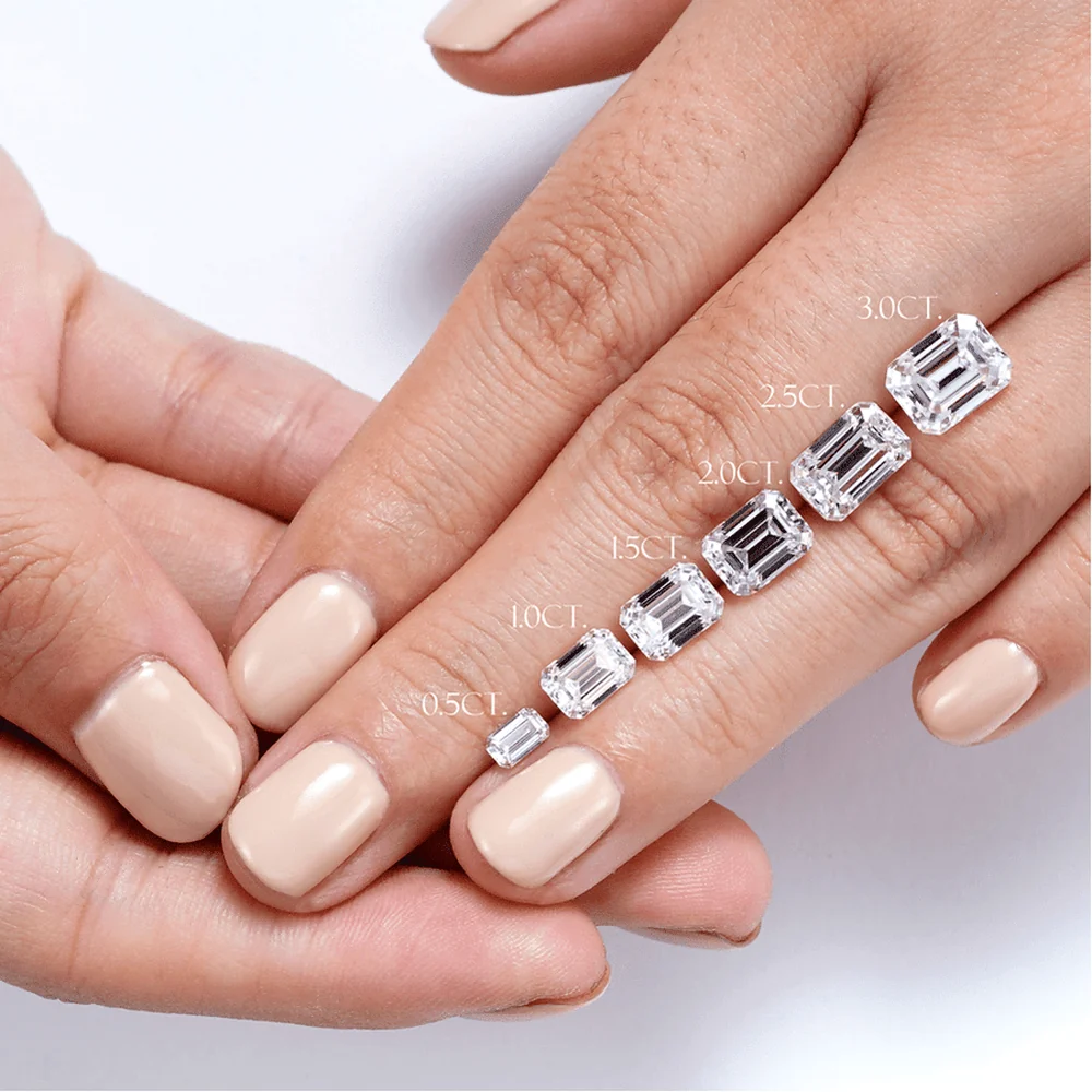 Emerald Cut Four Prong Lab Grown Diamond Engagement Ring With Hidden Halo