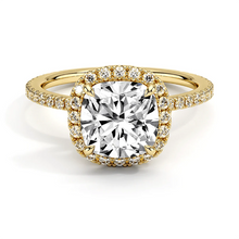 Load image into Gallery viewer, Cushion Cut Four Prong Lab Grown Diamond Engagement Ring With Hidden Halo