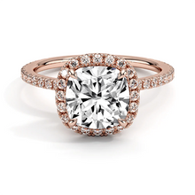 Load image into Gallery viewer, Cushion Cut Four Prong Lab Grown Diamond Engagement Ring With Hidden Halo
