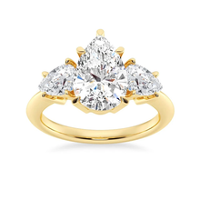 Load image into Gallery viewer, Three Stone Prong Set Pear Shaped Moissanite Engagement Ring