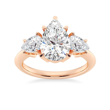 Load image into Gallery viewer, Three Stone Prong Set Pear Shaped Moissanite Engagement Ring