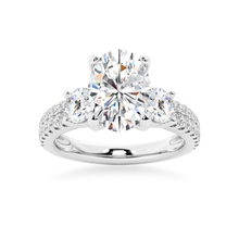 Load image into Gallery viewer, Double Row Pave Three Stone Oval Cut Moissanite Engagement Ring