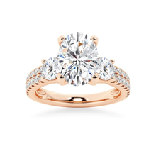 Load image into Gallery viewer, Double Row Pave Three Stone Oval Cut Moissanite Engagement Ring