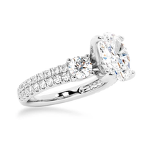 Load image into Gallery viewer, Double Row Pave Three Stone Oval Cut Moissanite Engagement Ring