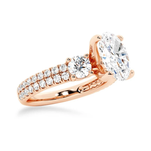 Load image into Gallery viewer, Double Row Pave Three Stone Oval Cut Moissanite Engagement Ring