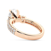 Load image into Gallery viewer, Double Row Pave Three Stone Oval Cut Moissanite Engagement Ring