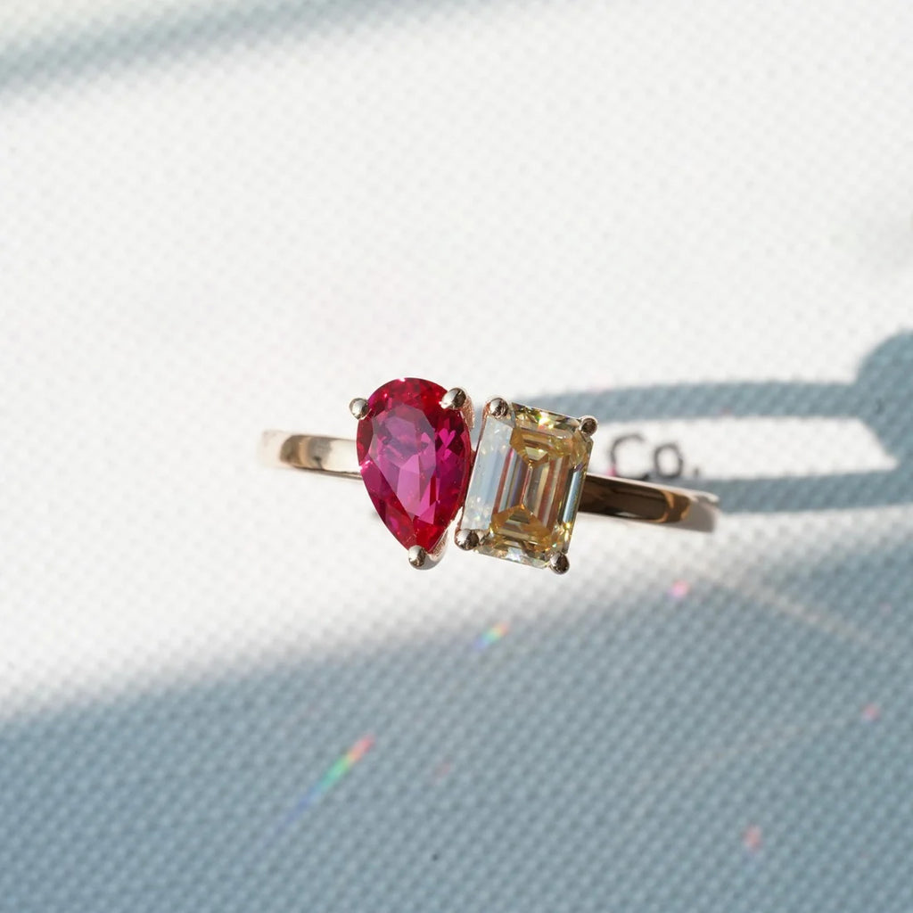 Elegant Pear and Emerald Shaped Gemstone Ring