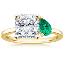 Load image into Gallery viewer, Cushion and Pear Cut Emerald Engagement Ring