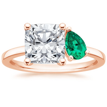 Load image into Gallery viewer, Cushion and Pear Cut Emerald Engagement Ring