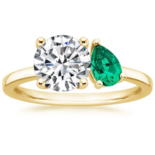 Load image into Gallery viewer, Round and Pear Cut Emerald Engagement Ring