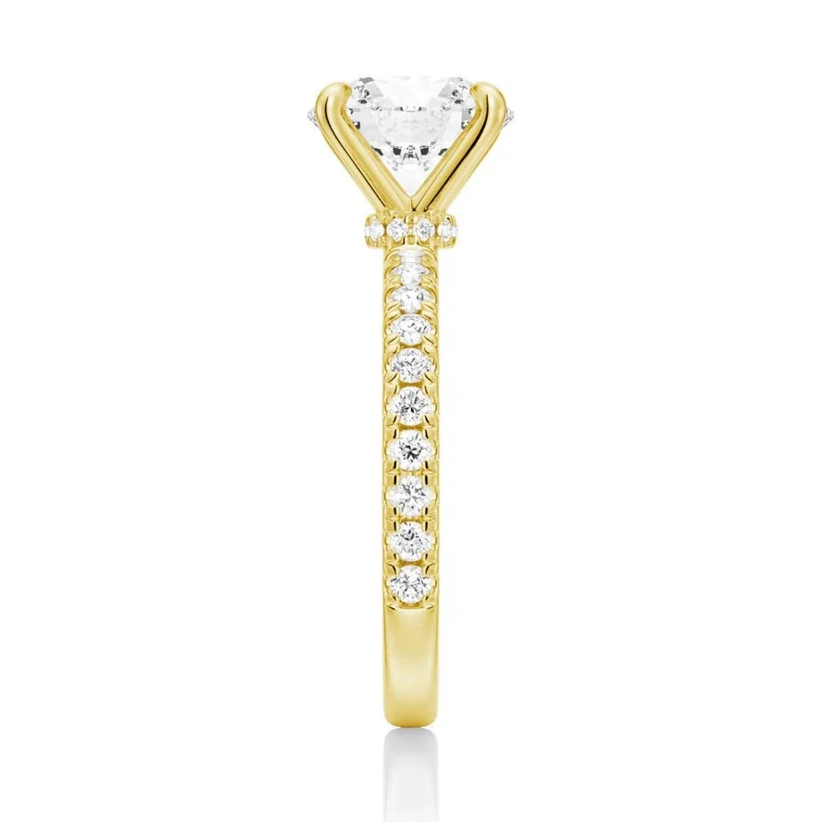 Pavé Set Round Moissanite Engagement Ring With Hidden Halo