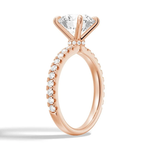 Load image into Gallery viewer, Pavé Set Round Moissanite Engagement Ring With Hidden Halo