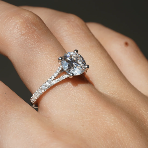 Round Cut Split-Shank Moissanite Engagement Ring