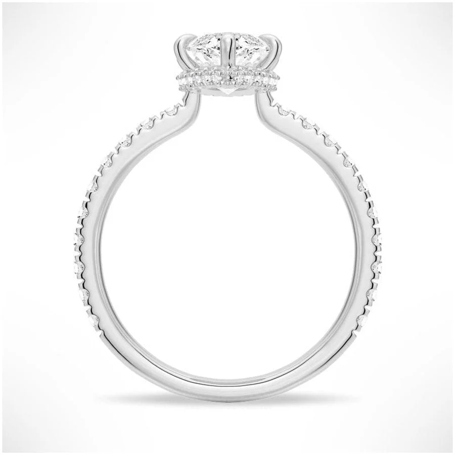 French Pavé Marquise Moissanite Engagement Ring With Hidden Halo