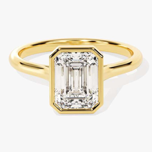 Load image into Gallery viewer, Emerald Solitaire Bezel Set Moissanite Engagement Ring