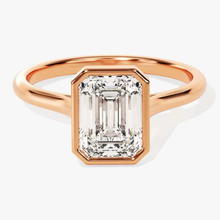 Load image into Gallery viewer, Emerald Solitaire Bezel Set Moissanite Engagement Ring