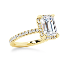 Load image into Gallery viewer, Half Eternity Emerald Cut Moissanite Halo Engagement Ring