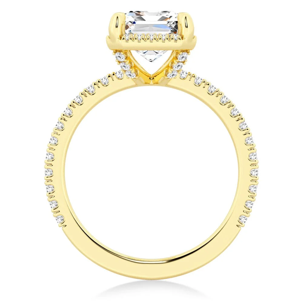 Half Eternity Emerald Cut Moissanite Halo Engagement Ring