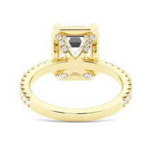 Load image into Gallery viewer, Half Eternity Emerald Cut Moissanite Halo Engagement Ring
