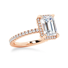 Load image into Gallery viewer, Half Eternity Emerald Cut Moissanite Halo Engagement Ring